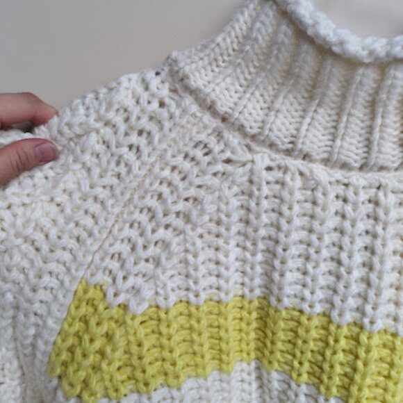 WRANGLER | Butter Yellow White Chunky Wool Alpaca Blend Striped Knit Sweater XL - Picture 13 of 16